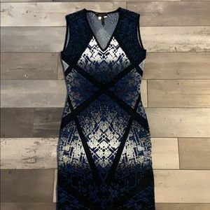 Black, blue, white printed dress